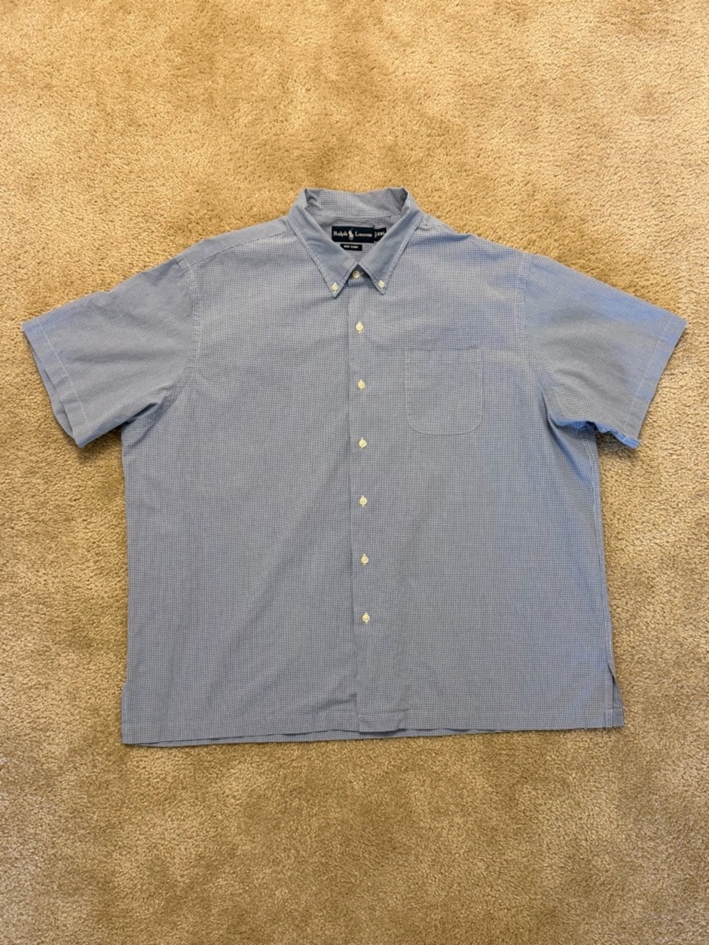 Ralph Lauren Bob Camp Shirt Men's XXL Blue White Check Button Down Short Sleeve